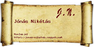 Jónás Nikétás névjegykártya